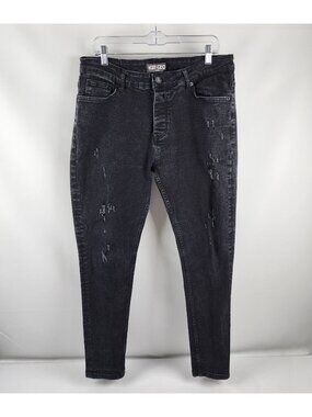 Kenzo Paris Jeans Mens 36x29 Black Button Fly Distressed Denim